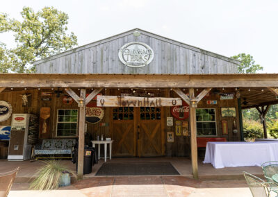 Outdoor porch of the rustic dance hall.