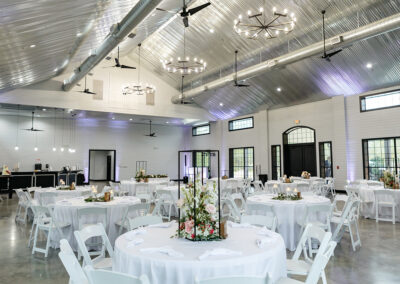 White table cloth reception set up.